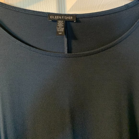 Eileen Fisher Midi Dress Size S Blue Viscose Spandex Stretch High Low Minimalist - Picture 5 of 6